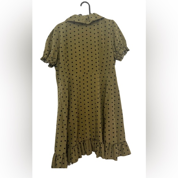 Retro Olive green ruffle wrap mini dress polka dot print - Picture 2 of 5